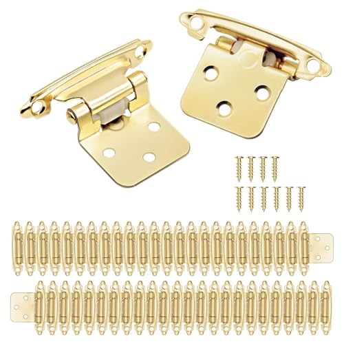 50 Pack (25 Pairs) 1/2 Inch Overlay Gold Kitchen Cabinet Hinges - color: Brass Gold, size: 50 Pack (25 Pairs)