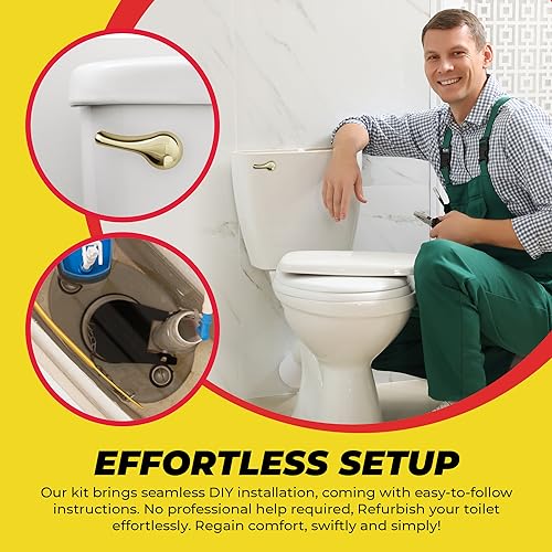 Qualihome Front Mount Brass Polished Gold Toilet Handle Replacement Kit with 2 Inch Universal Toilet Flapper Replacement Kit and Stainless Steel Toilet Flapper Chain - color: Brass Polished