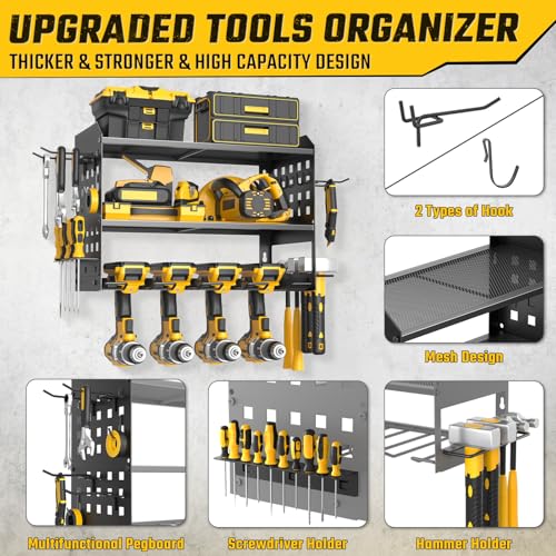 SUNALLY Power Tool Organizer, Wall Mount Garage Tools Storage Rack, Black - style: 4 Drill Holders C