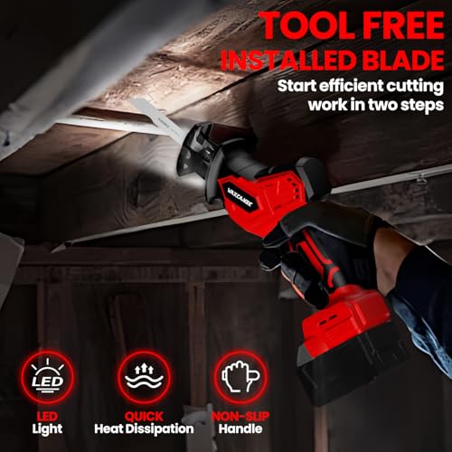 Cordless Reciprocating Saw for Milwaukee Battery, 3 Variable Speed 0-3500 Brushless Motor, Tool-free Blade Change, 4 Saw Blade Potable Recipro kit for Wood/Metal/PVC Cuts - Tool Only