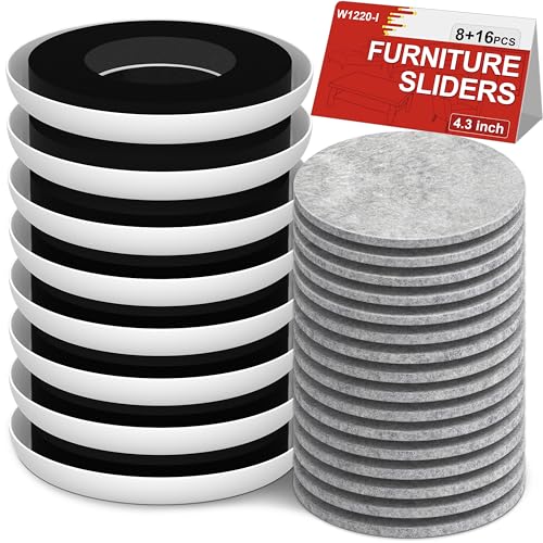 Furniture Sliders for Hardwood Floors - Multi-Surface Moving Sliders - size: 4.3in Round 8+16Pack