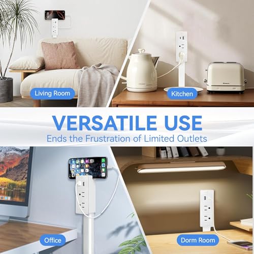 Outlet Extender, 180° Rotating & Extendable Plug Splitter, 2 AC Outlets, USB-A & USB-C Fast Charging, Surge Protector, No-Drill for Hard-to-Reach Areas Behind Couch & Desk