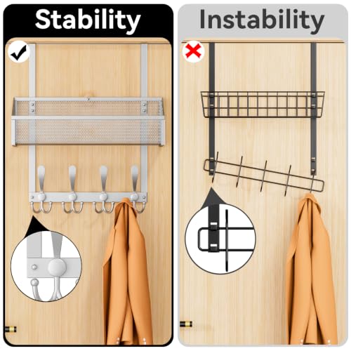 Kaiferty Over The Door Hooks Organizer, Coat Rack Over The Door Storage Hanger Towel Rack, Back of Door Storage Organizer for Bathroom,Bedroom,Kitchen,Office (Silver, 2-Tier) - color: Silver, size: 2-Tier