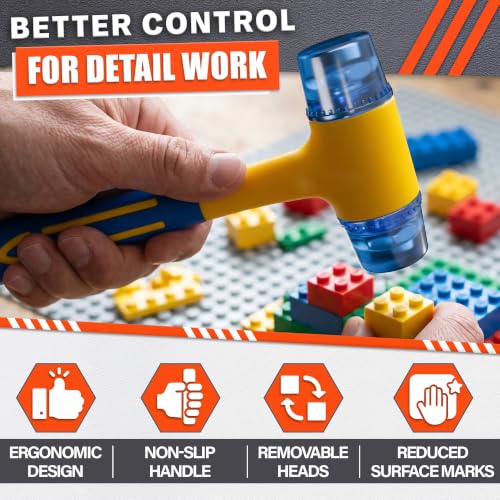 Small Plastic Mallet Hammer 4.9 Oz, Dual 1",25mm Heads, 9.6 Inch Long - color: Blue-yellow