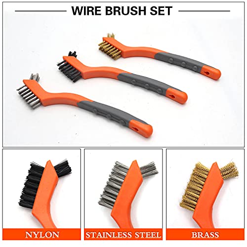 MAXMAN Wire Brush Set 5Pcs, Nylon/Brass/Stainless/Carbon, Rust/Weld Remove