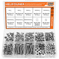 HELIFOUNER 250 Pieces #6-32 x 1/4" 5/16" 3/8" 1/2" 5/8" 3/4" 1" 1-1/4", Countersunk Head Socket Cap Screws Bolts Washers Nuts Kit, Coarse Thread, Fully Machine Threaded, 304 Stainless Steel - size: #6-32, style: Countersunk Head