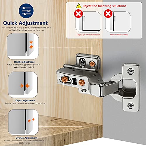 Ravinte European Kitchen Cabinet Hinges, Soft Close, Insert, 10 Pack | 5 Pairs, Satin Nickel, Cabinet Door Hinges, Adjustable Concealed Cabinet Cup Style, Heavy-Duty for Frameless Door - size: Insert