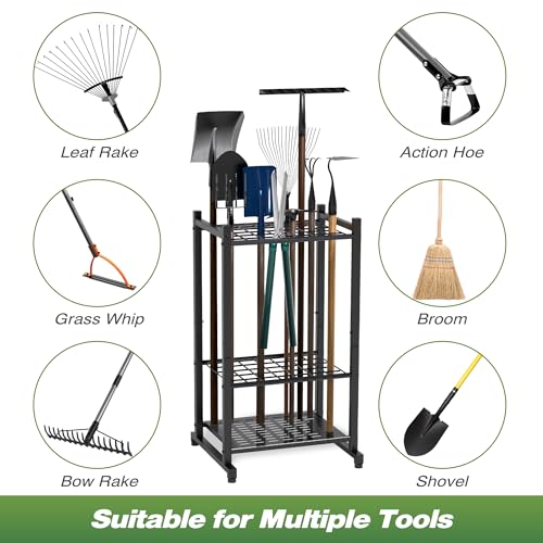 Garden Tool Organizer, Garage Tool Organizer & Garage Organization, Heavy Duty Steel Tool Storage Rack Holds 35 Rakes, Brooms Tools, Broom Holder and Mop Holder, Shed Organizer for Home Organization - style: Rack