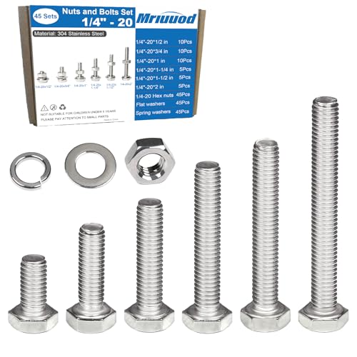 180pcs 1/4-20 Nuts and Bolts Assortment Kit, 1/4"-20 Thread 6 Sizes - size: 1/4-20 Set