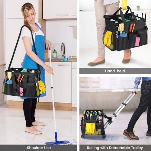 Housolution Extra Large Rolling Cleaning Caddy Bag with Wheels, Black - color: Black, size: Large