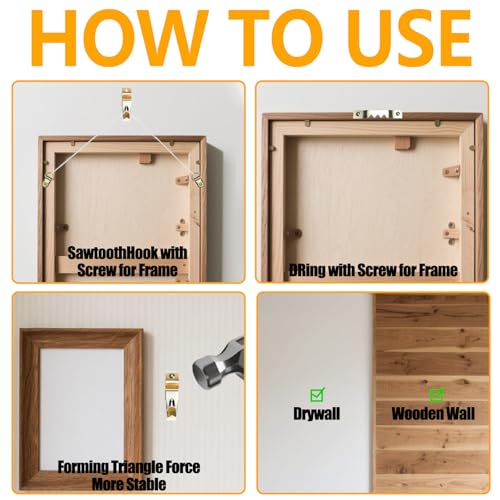 126Pcs Picture Hanging Kit, Picture Hangers Assorted Kit with Heavy Duty Picture Hanging Hooks/Hardware Nails/Sawtooth/Wire/D Rings/Level, Metal Picture Wall Hooks for Frame Canvas Mounting