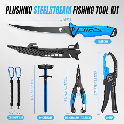 PLUSINNO Fishing Gear, Fishing Tools, Fishing Accessories, Corrosion Resistant Fishing Pliers Kit, Fishing Knife, Floating Fish Lip Gripper Fishing Gifts for Men, Gifts for Fishermen - style: 4pcs fishing tools