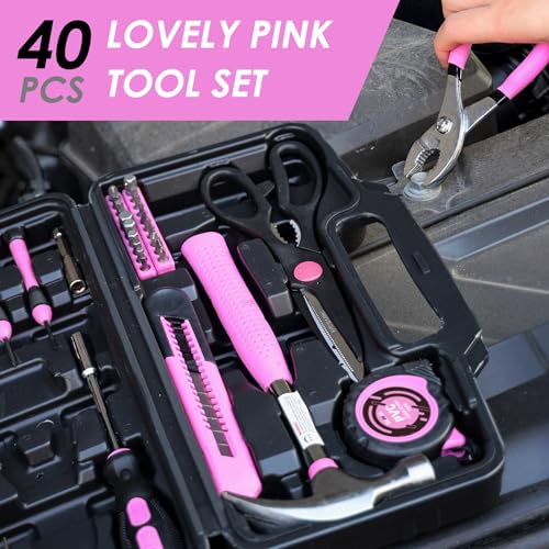 DOWELL Tool Set, 40 Pcs Tool Kit, Screwdriver Set With Storage Case, Pink - color: Pink