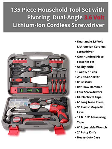 Apollo Tools 135 Piece Household Tool Set, Red DT0773 - color: Red, size: 135-Piece