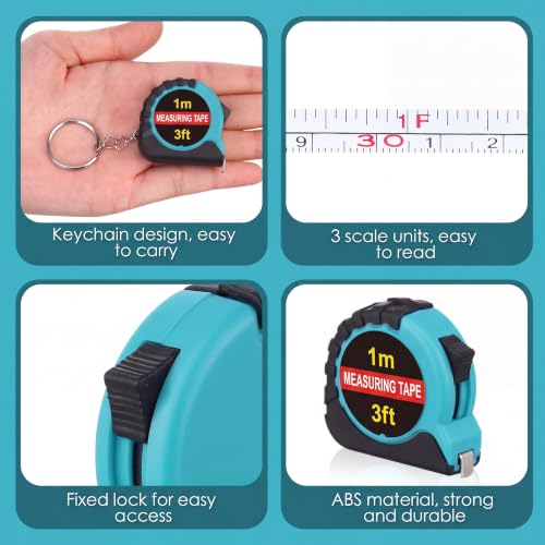 Kanayu 50 Pcs Pcs Mini Measuring Tape with Keychain, 3 ft, Aqua Blue - color: Aqua Blue, size: 3 ft