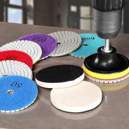 3 Inch Diamond Polishing Pads with M14 Backer Pad, 12PCS Wet/Dry Granite Stone Polish Pad Kit for Drill, Grinder, Polisher, 50-6000 Grit Diamond Sanding Pad for Concrete Marble Rock - size: 3 Inch 50-6000 Grit