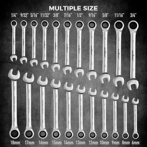 HORUSDY 48-Piece Ratcheting Wrench Set, Metric 6-18mm & SAE 1/4-3/4", Cr-V Steel 72 Teeth Ratchet Wrench with Roll Up Pouch and Hex Keys - style: 48pcs Metric&SAE Ratchet Wrench Set