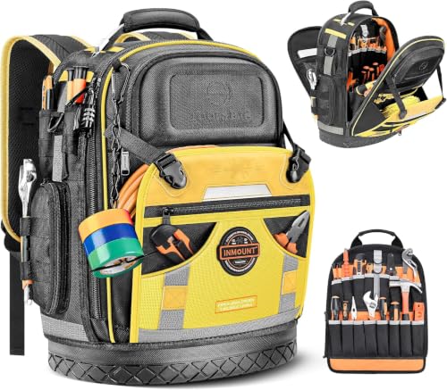Tool Backpack Bag, Electrician Tool Bag 78-Pockets & Loops Tools Bag HVAC Tool Bags for Men, Heavy Duty Storage Construction tools Backpack (style1-Yellow)-0721 - color: Yellow