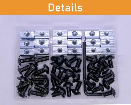 72 pcs M6 T Nut and Screws Kit, 36pcs M6 x 12/14/16mm Flanged Button Head Socket Cap Screws, 36pcs M5 Slide in T Nut and 1pcs Hex Wrench, for 1010 Aluminum Extrusion Hardware (Black) - color: Black, size: 72pcs1010 Series M6 Flanged Screws Kit