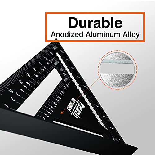 Mecurate 12 Inch Heavy-Duty Aluminum Alloy Triangle Rafter Square, Durable Carpenter's Layout Tool with Easy-to-Read Scales for Angle Measurement, Marking & Cutting Guide - size: 12 Inch