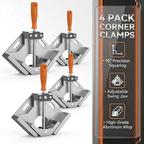 4pcs Corner Clamp with Adjustable Aluminum Alloy Swing Jaw, ingle Handle Clamps for DIY Woodworking, Photo Framing, Gifts for Men Dad