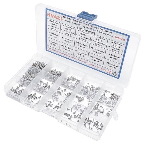 900PCS M1-M2 304 SS Phillips Flat Head Micro Machine Screws Nuts Kit - size: M1M1.2M1.4M1.6M2