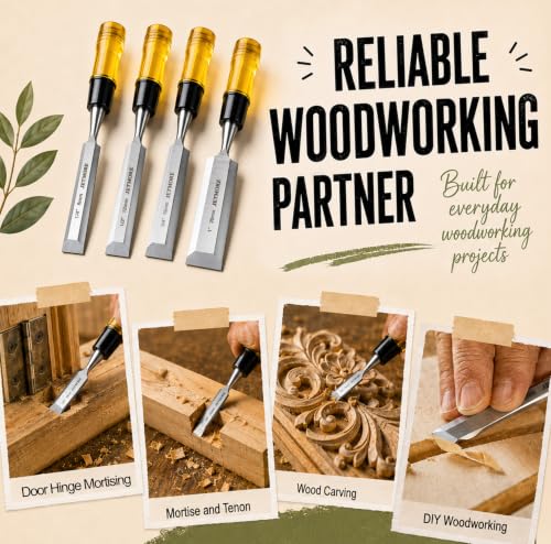 JETMORE Wood Chisel, 4 Piece CR-V Steel Blades Wood Chisel Sets Woodworking