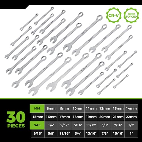 Der Erwachte 30pc Combo Wrench Set SAE Metric 1/4-1 8-22mm Storage Pouch - size: 30 Piece (Metric+Sae)