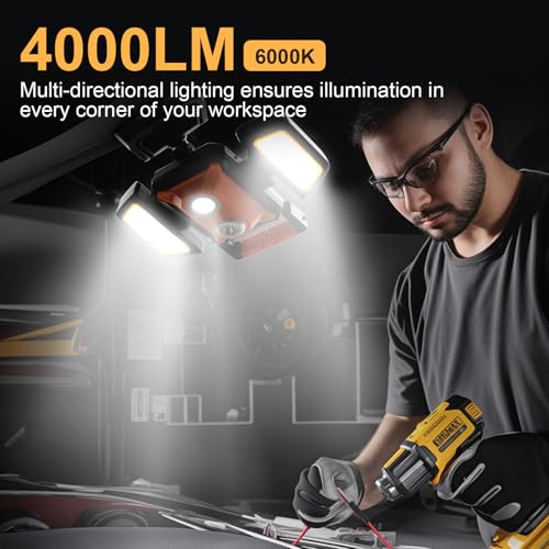 Tresda 4000LM LED Work Light Rechargeable with Clamp, 40W Magnetic Work Light Battery Powered with 5 Light Modes, 350° Rotation, Portable Job Site Lighting for Construction Site,Workshop,Car Repairing - style: Magnetic Clamp Stand