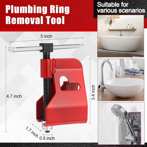5 Pcs Angle Stop Wrench Kit Plumbing Tool, Compression Sleeve Puller for 1/2" Compression Fittings, Ferrule Puller Removal Tool for 1/2" Copper Tubing Nut, 4-way Multi-functional Utility Key - color: Red