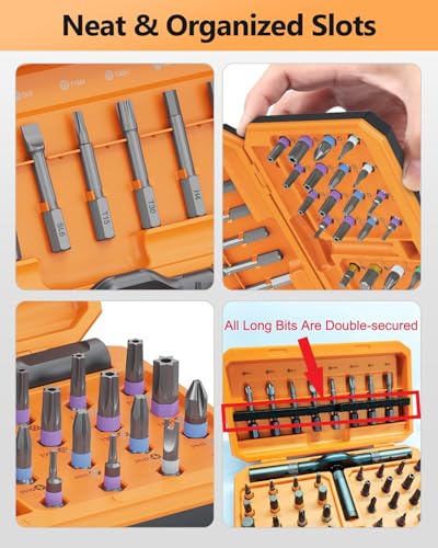ORIA Ratchet Screwdriver Set, 42 in 1 Magnetic Screwdriver Kit with T Handle, Repair Tool Kit with 40 PCS Precision Bits, Portable Storage Case for Home Appliances, Bicycle, DIY - color: Orange