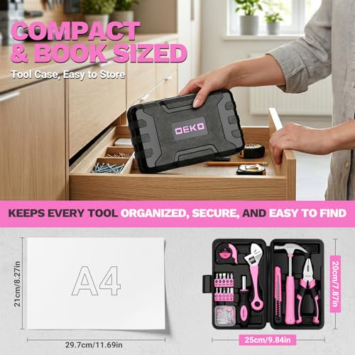 DEKOPRO 86PCS Pink Tool Set Household DIY Tool Kit for Women with Storage Toolbox, Small Compact Hand Tool Box Set for Home Use, DIY, Apartment, Office & Home Repair - color: Pink