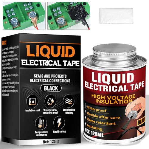 Liquid Electrical Tape, 125ML Waterproof Black Insulating Glue for Wires, Cables, Plugs, Circuit Boards, Automotive, Marine Applications, Quick Dry, Replaces Traditional Insulation Tape, Wire Glue