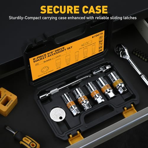 ELEAD 8-Piece 3/8" Drive Spark Plug Socket Set with Universal Joint, Spark Plug Gapper and 6" Extension Bar, SAE & Metric, 5/8", 3/4", 13/16", 14mm, 18mm, CR-V Sockets with Rubber Holding Rings - size: 8-Piece Spark Plug Socket Set