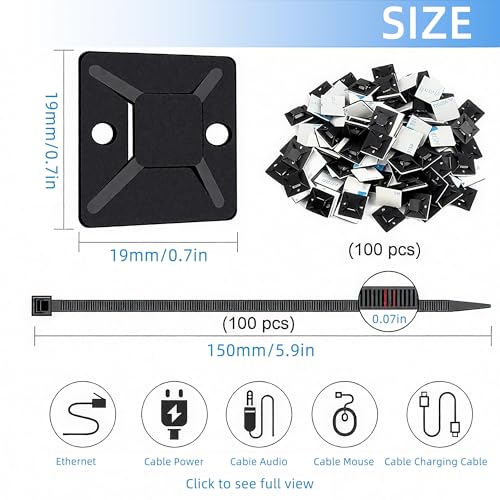 Zip Tie Mounts - SeuYeugX 1000 PCS Cable Self Adhesive Mounts Set for Wire Management with Stick Pads Anchors Clips Squares Holders (Black) - color: 1000pack Black