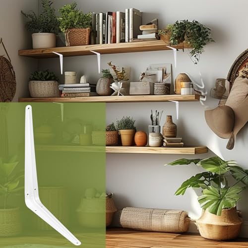 24 Pack 12" x 10" Heavy Duty Metal Shelf Brackets, Floating Shelf Bracket, L Brackets for Shelves, Perfect for 12 Inch Wide Wood Boards, Rustic Farmhouse Decorative Wall Mount Corner Brace - size: 24 Pack 12" x 10" White