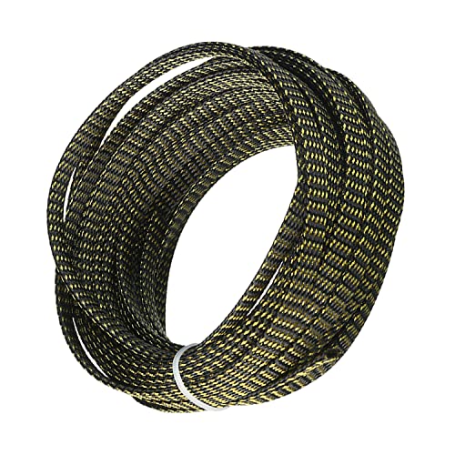 Othmro Length 10m/32.8ft Width 8mm PET Expandable Braid Protecting Managing Cable Sleeving Flexible Wire Mesh Sleeve Black Gold - color: Black Gold, size: 32.8ft x 0.31in