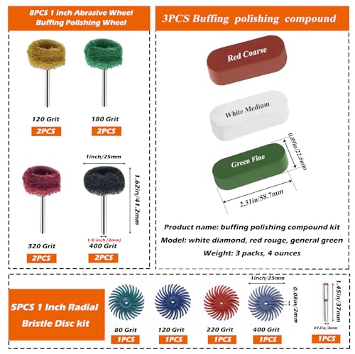185Pcs Polishing Buffing Wheel Kit, Felt Wool Pad Set, Rotary Accessories with Sanding Drum, Polishing Compound, Grinding Head, 1/8" Shank for Jewelry Metal Polishing, Compatible with Dremel - color: 185pcs-10 Styles
