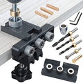 3-in-1 Dowel Jig Kit - Pocket Hole Jig with Adjustable Woodworking Drill Locator, 8/10/15mm Bits, Precision Guide for Furniture Assembly, DIY Projects, Durable Aluminum Alloy