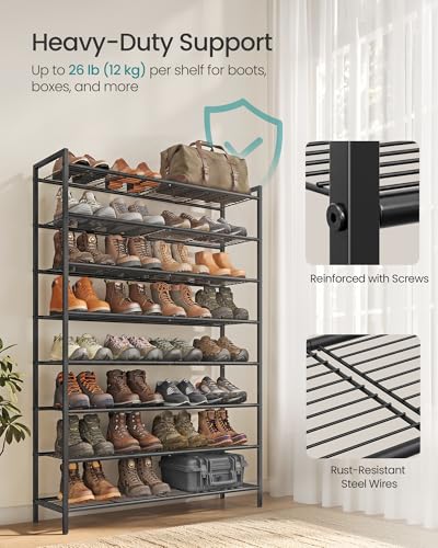 SONGMICS 8-Tier Metal Shoe Rack, Vertical Shelf, Holds up to 40 Pairs - color: Black, size: 8 Tiers (11"D x 32.3"W)