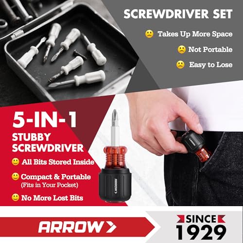 ARROW 2 PCS S2 Steel Screwdriver & Nut Driver Set, Standard & Stubby - size: 11-in-1 Standard & 5-in-1 Stubby, style: 2-Piece Set