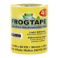 FrogTape Delicate Surface Painters Tape with PAINTBLOCK, 1.5 in Wide (1.41 in x 60 yd), Low Adhesion, Painting Tape Ideal for Freshly Painted Walls, Trim & Surfaces, Yellow, 4 Rolls (240662) - size: 4 Rolls, 1.41” Width