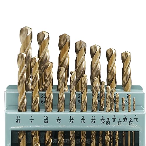 GMTOOLS 21Pcs Cobalt Drill Bits Set, M35 HSS, 135 Degree Tip, Twist Jobber Length Drill Bit for Hardened Metal, Cast Iron, Stainless Steel, Plastic and Wood with Metal Indexed Storage Case 1/16"-3/8" - style: 21 pcs Cobalt