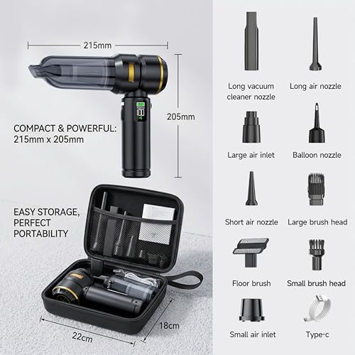 Handheld Car Vacuum Cleaner, 17000Pa High Power Cordless Vacuum Cleaner, 4-in-1 Portable Mini Air Duster, with LED Light and Multi-Nozzles, Vacuum for Car, Home, Office, Pet Hair