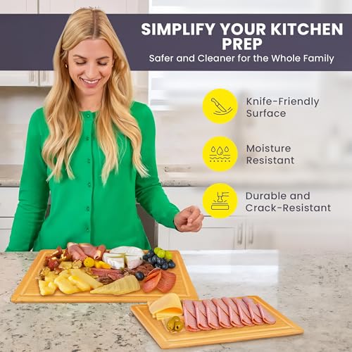 Extra Large Bamboo Cutting Board Set of 2 – Wood Cutting Boards for Kitchen with Glue-Free Surface™ & Juice Groove – Non-Toxic Wooden Chopping Boards, FSC-Certified, Durable Carving Boards - Rectangle - color: Glue-Free Surface - Rectangular
