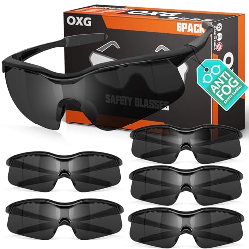 OXG 6 Pack Anti-Fog Safety Glasses, ANSI Z87+ Impact & Scratch Resistant Protective Eyewear for Work, Lab, Construction - color: Grey