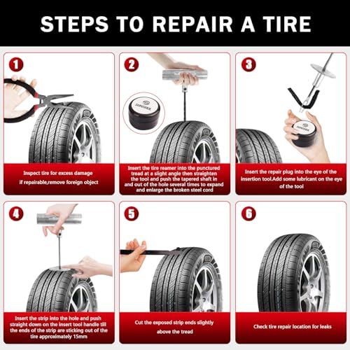 SUNSOUL Tire Repair Kit - 40PCS Heavy Duty Tire Plug Kit with Storage Bag, Universal Zinc Alloy Puncture Repair Tools for Car, Motorcycle, Truck, ARB, ATV, UTV, Tractor, RV, SUV, Trailer