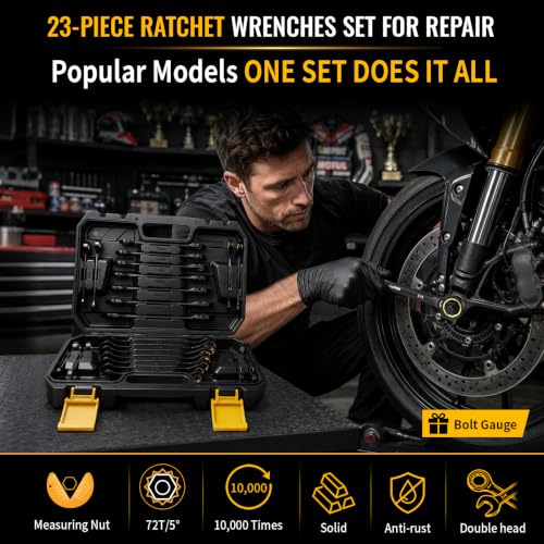 GRENPRO 23PCS Ratcheting Combination Wrench Set SAE Metric Mechanic Tools - style: 23PCS Ratcheting Wrench Set (Metric&SAE)