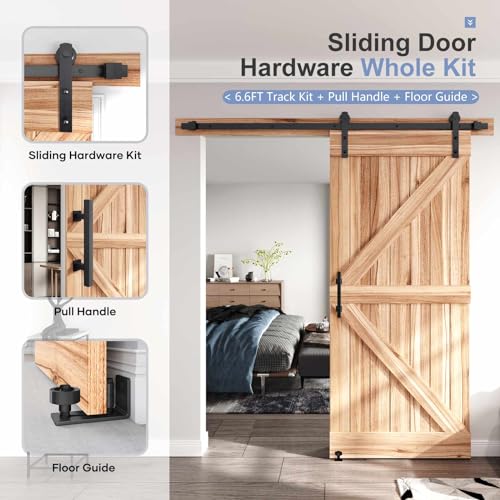 EaseLife 7 FT Sliding Barn Door Track and Handle Hardware Kit,Aluminum,Heavy Duty,Straight Pulley,Slide Smoothly Quietly,Easy Install (7FT Track Kit for 38"~42" Wide Single Door) - size: 7FT-Single Door Kit