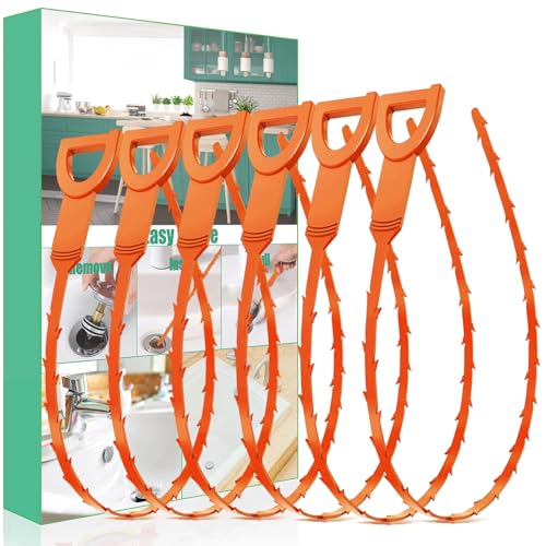 Drain Snake Hair Drain Clog Remover - 6 Pack Shower Sink Unclogger Tool - color: Orange, style: 6 Pack